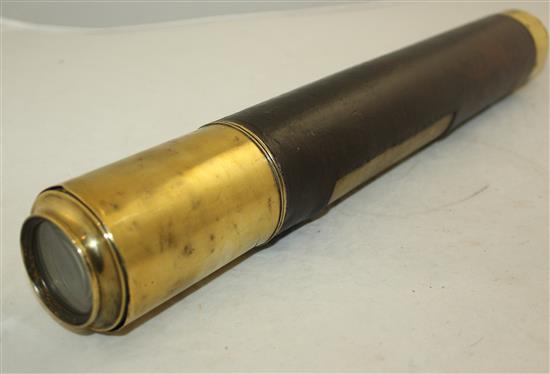 A Victorian brass mounted leather bound day or night telescope, 19.5in.